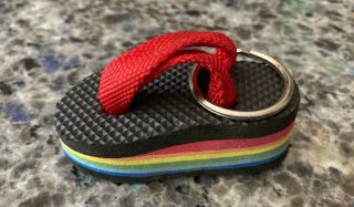 Vintage Flip Flop Shoe Sandal Rainbow Color Well Keychain Key Ring