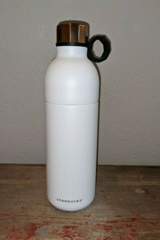 Starbucks Double Wall Stainless Steel White Water Bottle Rose Gold Cap 20 Ounce