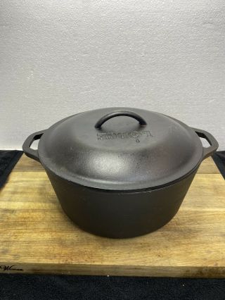 Vintage Lodge Cast Iron Dutch Oven 8 - With Self Basting Lid 10 1/4 " Usa