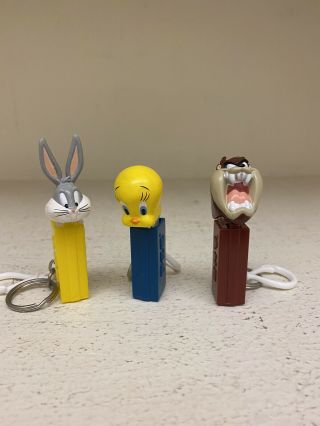 Looney Tunes Set Of 3 Pez Keychain.  Bugs,  Taz,  Tweedie