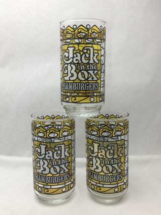 3 Vtg Coca Cola Jack In The Box Hamburgers Stained Glass Tiffany Style Glasses