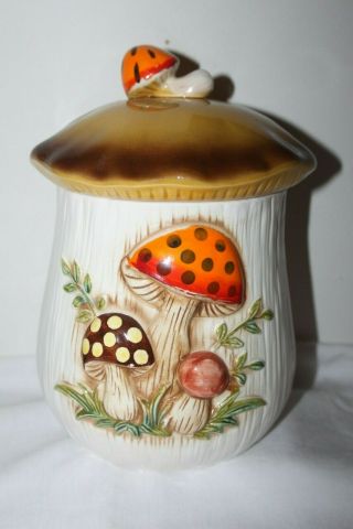 Vintage Sears And Roebuck 1978 Ceramic Merry Mushroom Canister With Lid