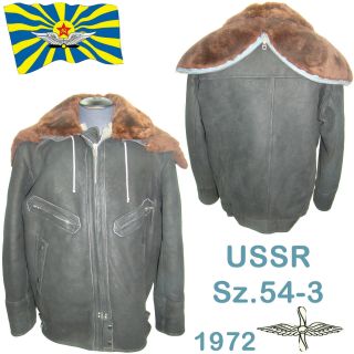 Rare Sz.  54 - 3 Soviet Pilot Air Force Bomber Fur - Coat Jacket Sheepskin,  Hood 1972