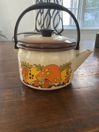 Vintage ‘70’s Sears Merry Mushroom Enamel Tea Kettle
