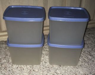 8 Pc Tupperware Square Round Freezer Containers Sheer With Light Blue 30 Oz 312