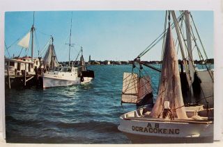 North Carolina Nc Ocracoke Island Shrimp Boats Anchor Postcard Old Vintage Card
