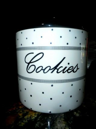 Cookie Jar Polka Dot Black And White Rubber Lid -