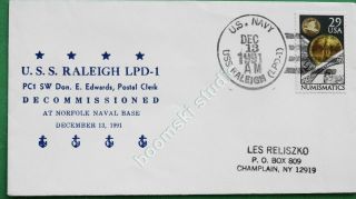 Uss Raleigh Lpd - 1 Decommissioning Cover Dated 1991 (can - 19)