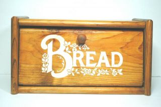 Vintage Retro Cottage Chic Solid Wood Pull Down Door Country Farmhouse Bread Box