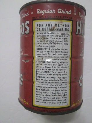 Vintage Distressed HILLS BROS 1lb Coffee Can 3