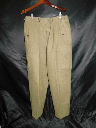 Vintage S 34 36 West German Army Uniform Pants Olive Green Wool Cargo Pockets