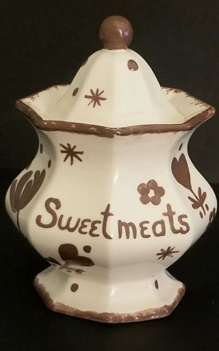 Vintage Cleminsons California Pottery Sweet Meats Ceramic Jar Lid Hand Painted