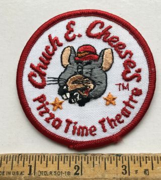 Vintage Chuck E Cheese Pizza Time Theatre Logo Embroidered Patch Advertising