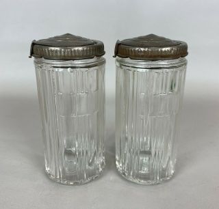Vintage Hoosier Kitchen Cabinet Ribbed Spice Jars W/ Unusual Hinged Lids