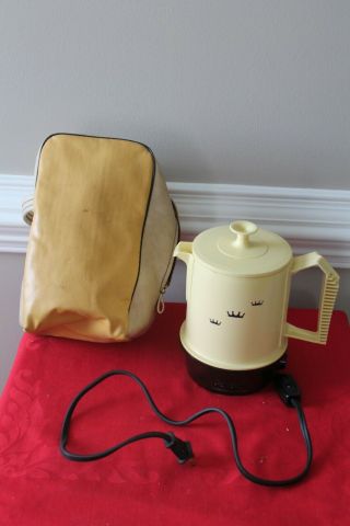 Vintage Yellow Poly Perk Electric Percolator Coffee Pot With Travel Cas