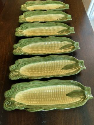Vintage Corn On The Cob Serving Dishes Plates Holders - Ceramic (6 Total)