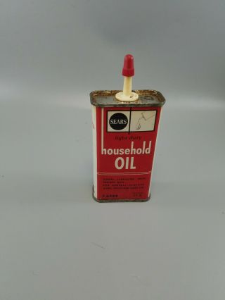 Vintage Sears Household Oil Handy Oiler Tin Can 4 Oz Version 3/4 Full