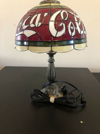 Vintage Coca Cola Tiffany Style Stained Glass Plastic Shade Desk Lamp