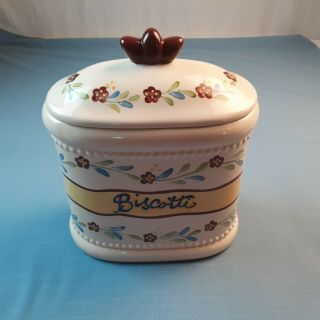 Nonni’s Biscotti Hand Made Ceramic Cookie Jar With Floral Details