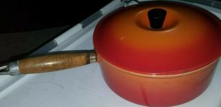 Vintage Le Creuset Cast Iron Sauce Pan W/spout Enamel 2tone Orange Flame Lid P22