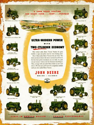 John Deere Two Cylinder Tractors On Parade Metal Sign: With Rust Color