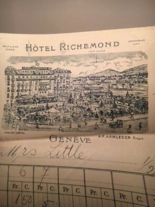 Vintage 1929 Hotel Richemond Geneve Switzerland Room And Food Bill