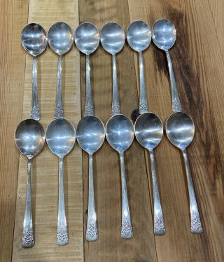 12 Vintage Rogers Deluxe Plate Silverplate Mountain Rose Large Gumbo Spoons 7”