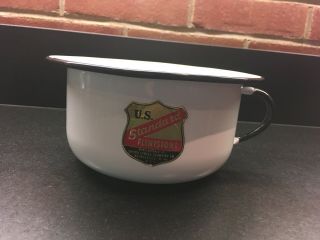 Vintage Enamelware Graniteware White Bowl With Handle U.  S.  Standard Flintstone