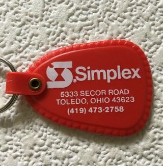 Vintage Keychain SIMPLEX FIRE ALARMS Key Fob Ring TOLEDO OHIO 3