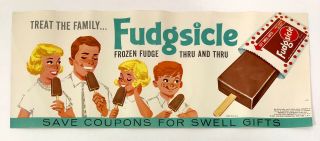 Vintage Fudgsicle Ice Cream Store Advertising Litho Paper Sign 1961 Family Fun