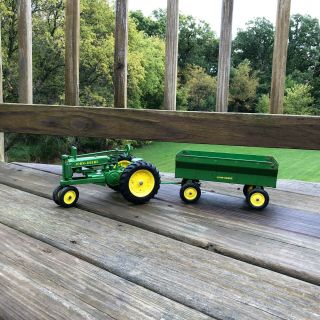 Vintage Collectible John Deere Green Metal Tractor And Hay Wagon