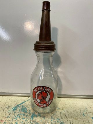 Mohawk Motor Oil Bottle Spout Cap Glass 1 Quart Vintage Style Gas Station