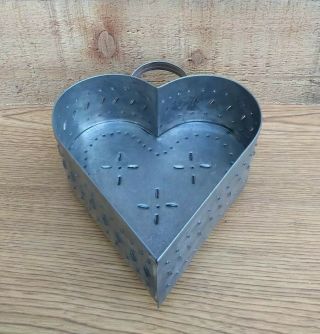 Large Punched Tin Heart Shaped Cheese Mold Strainer