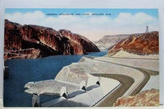 Arizona Az Nevada Nv Spillways Lake Boulder Dam Postcard Old Vintage Card View