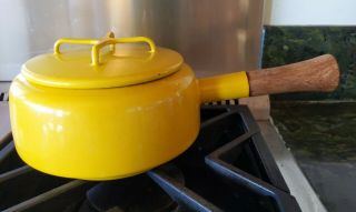 Vtg Dansk France Kobenstyle Yellow Enamel Sauce Fondue Pot Pan Mid Century Mod
