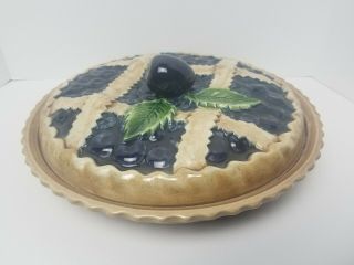 Vintage Blueberry Ceramic Pie Plate/holder With Lid