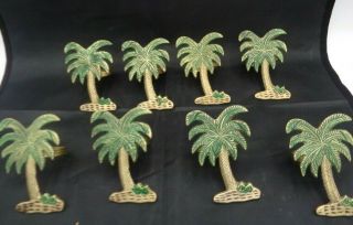 8 Kemp Beatley Style Tropical Paradise Brass Green Palm Tree Napkin Ring Holders