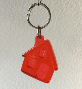 Vintage Keychain Red House Key Ring Acrylic Fob