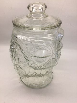 Vintage Large Clear Glass Owl Cookie Jar