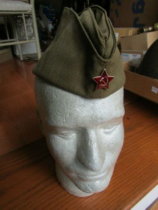 Russian Soviet Army Pilotka Side Cap,  Hat Badge Size 55 1970s - 80s Like Ww2