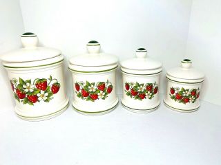 Vintage Sears Strawberry Fields Ceramic Canisters Set Of 4 Japan 1970 
