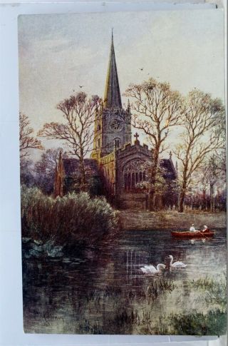 United Kingdom England Stratford On Avon Church Postcard Old Vintage Card View