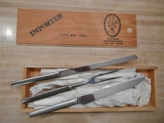 Vintage Austrian Swordmakers Arthur Salm 2 Carving Knives 1 Fork Case 306