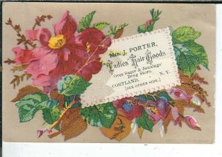 Ao - 120 Ny,  Cortland,  Mrs J Porter Ladies Hir Goods Victorian Trade Card