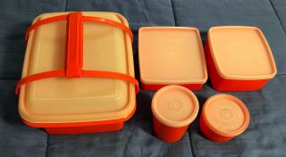 Tupperware Pak - N - Carry Set 1254 W/ 4 Containers Lunch Box 10 Pc Near