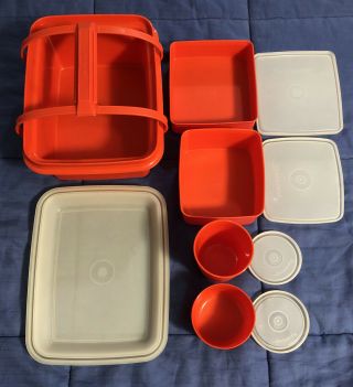 Tupperware Pak - N - Carry Set 1254 w/ 4 Containers Lunch Box 10 Pc Near 2