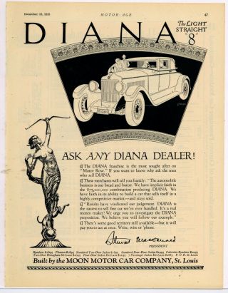 1925 Diana Light Straight 8 Motor Car Ad: By Moon Motor Cars - St.  Louis,  Mo