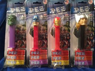 Set/4 Pez Dispensers - Marvel Captain America,  Thor,  Hulk,  Iron Man - Avengers Euc