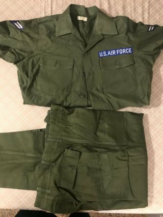 Us Air Force Green Fatigue Uniform Short Sleeve Shirt,  Pants.