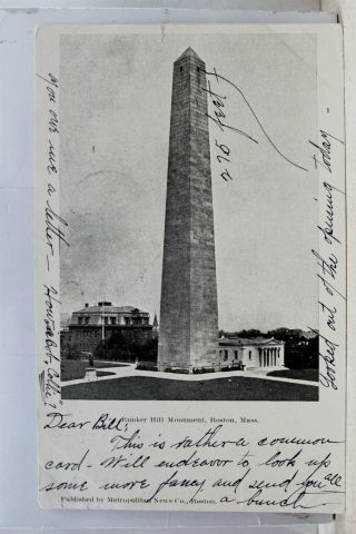 Massachusetts Ma Boston Bunker Hill Monument Postcard Old Vintage Card View Post